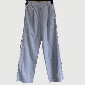 Anthropologie Mon Renn Lisle Light Blue Wide Leg Highwaist Embroidered Pants S